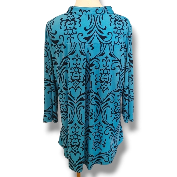 BEPEI - 2XL Aqua Blue Patterned Women's Top - Picture 4 of 7